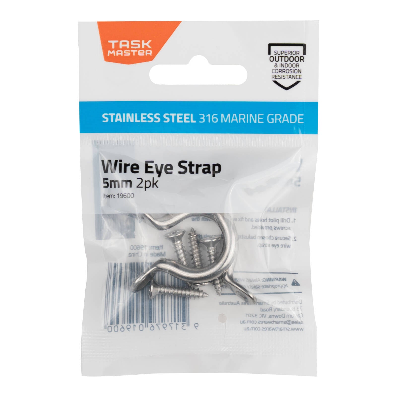 Taskmaster 5mm 316 Stainless Steel Wire Eye Strap 2 Pack