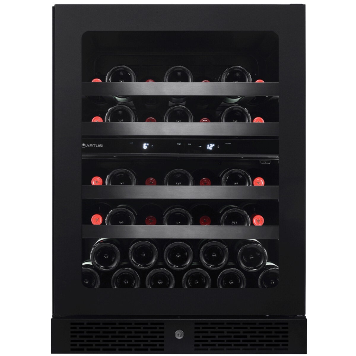 Artusi 37 bottle dual zone wine cellar - matte black, UV protected glass door, reversible hinge - AWC37BV