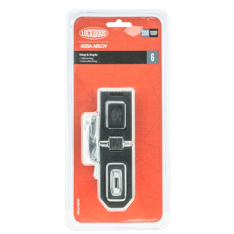 Lockwood 160mm Hinged Hasp and Staple Black Steel with Fasteners
