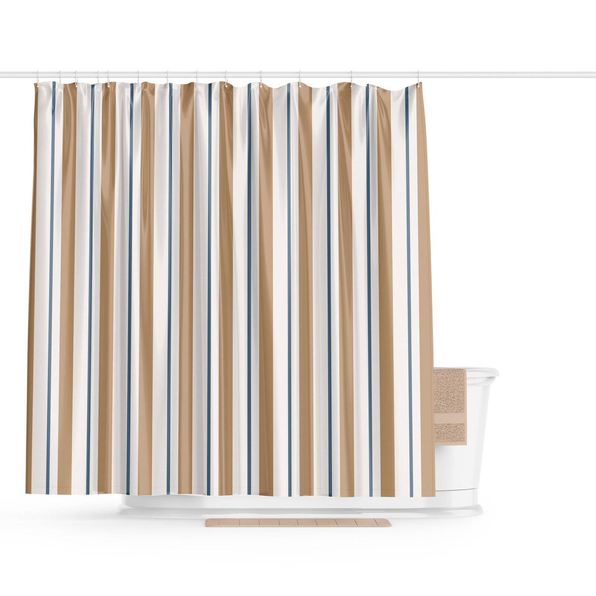 Barelli Nautical Stripes Polyester Shower Curtain 180 x 180cm 12 Rings