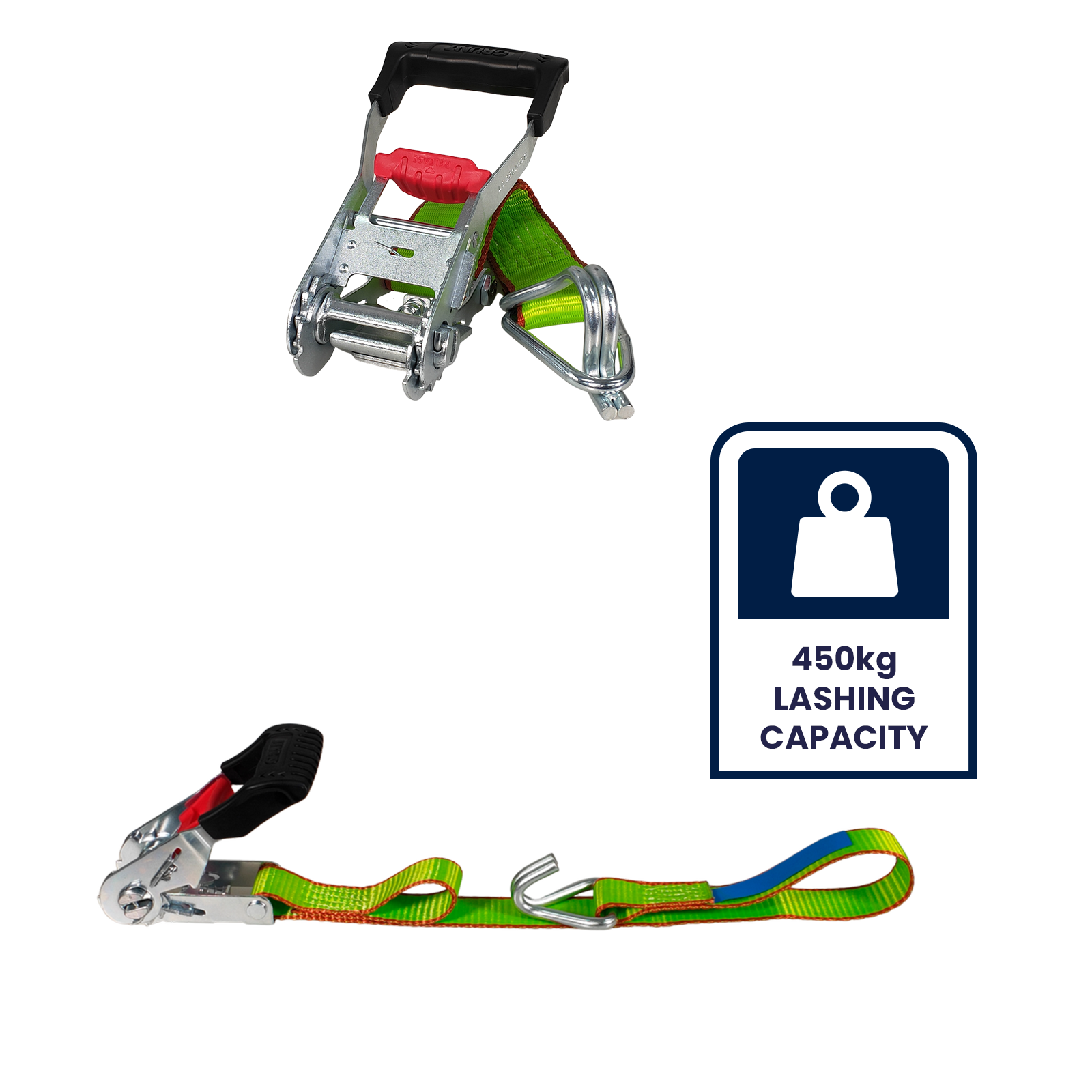 Grunt Ezi-Load 25mm x 4m Ratchet Tie-Down Straps 2 Pack 450kg