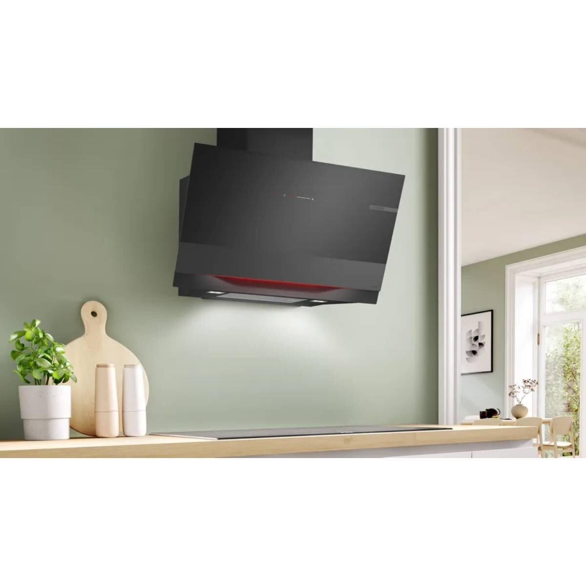 Bosch Series 8 90cm canopy rangehood - Black glass - 1007m³/h, Home Connect, 5 fan speeds - DWK91LT65