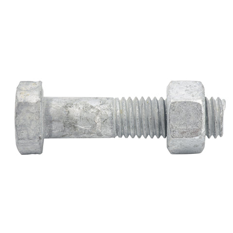 Zenith M12 x 50mm Hot Dip Galvanised Hex Head Bolt & Nut - 4.6 Grade Steel