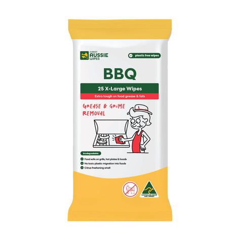 Great Aussie BBQ Wipes X-Large 25 Pack - Food-Safe Grill & Hot Plate Cleaning Wipes