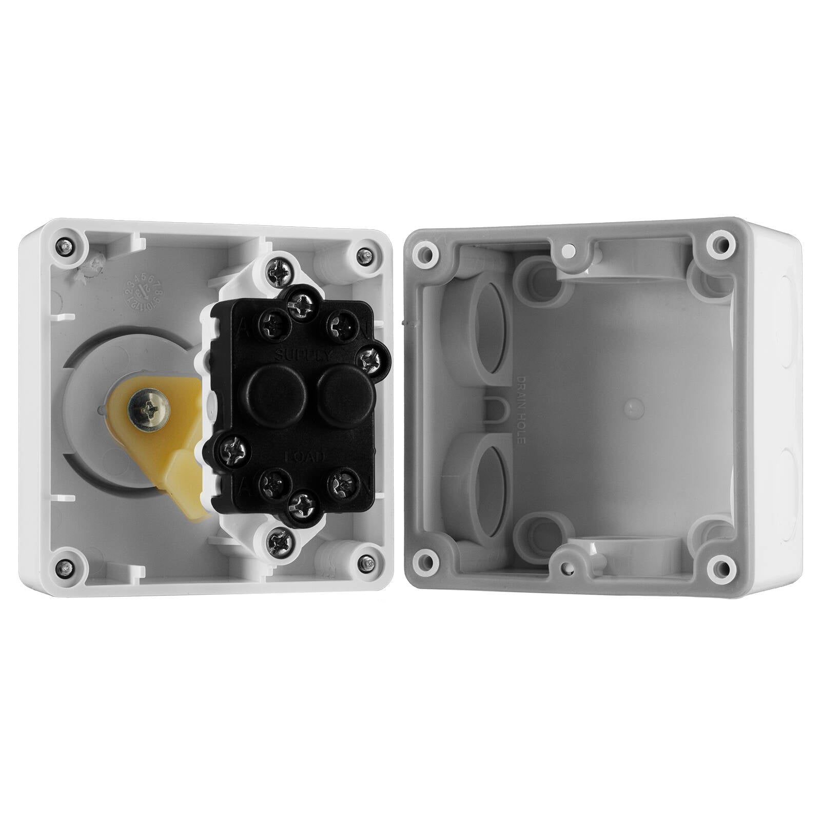 DETA IP66 Weatherproof Double Pole Isolator 20A 250V 6091B, White Polycarbonate