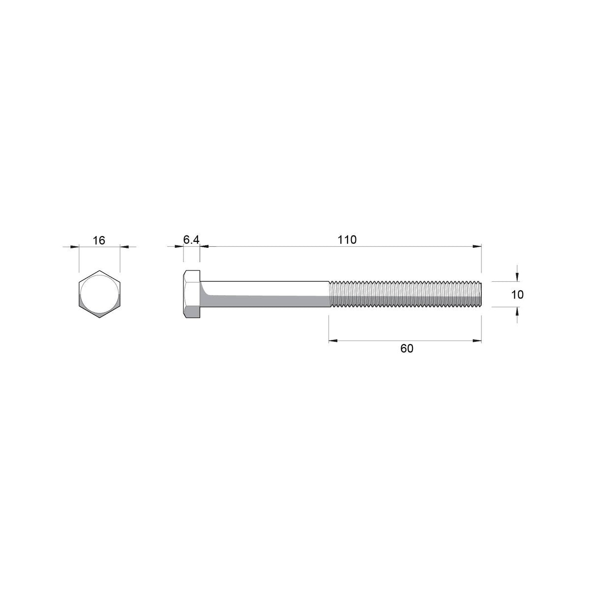 Zenith M10 x 110mm Hot Dip Galvanised Hex Head Bolt & Nut - Each