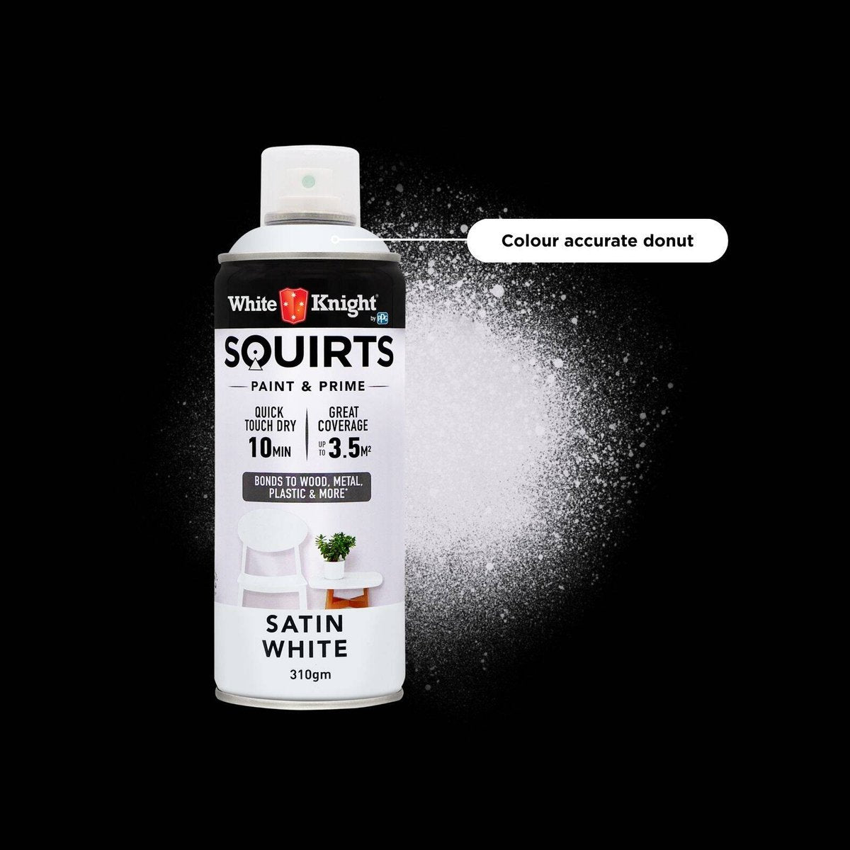 White Knight Squirts 310g White Satin Spray Paint - Quick Dry - Durable Finish - SuperSaverAU - view 3