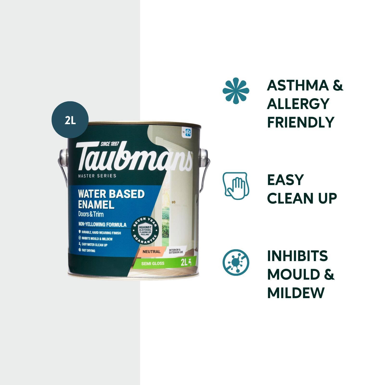 Taubmans 2L Neutral Semi Gloss Water Based Enamel Paint Tintable