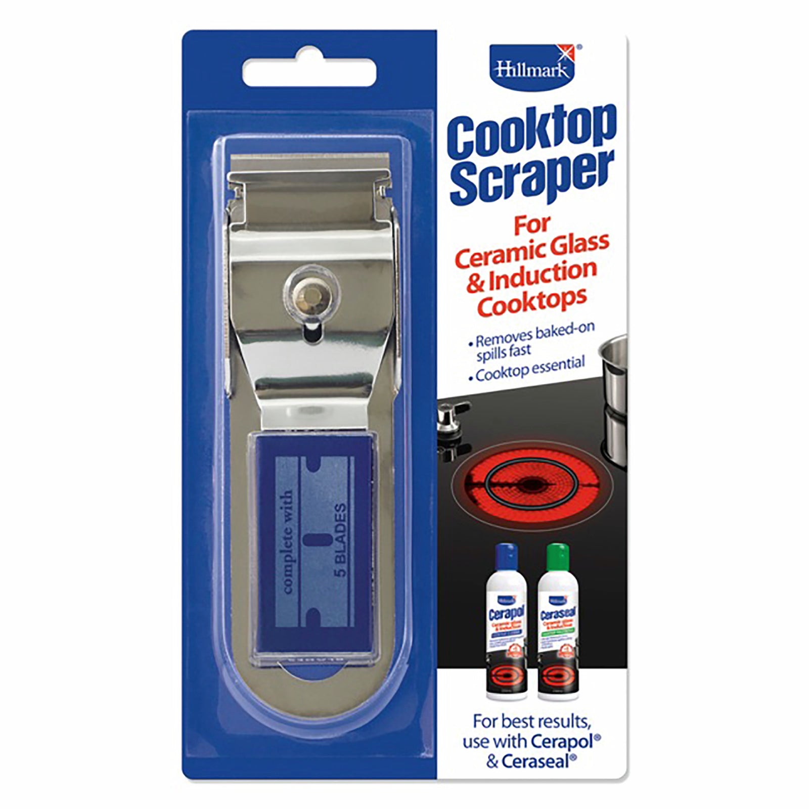 Hillmark Large Ceramic Cooktop Scraper with Replacement Blades