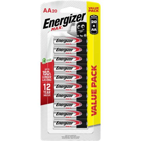 Energizer Max AA Alkaline 1.5V Batteries - 20 Pack