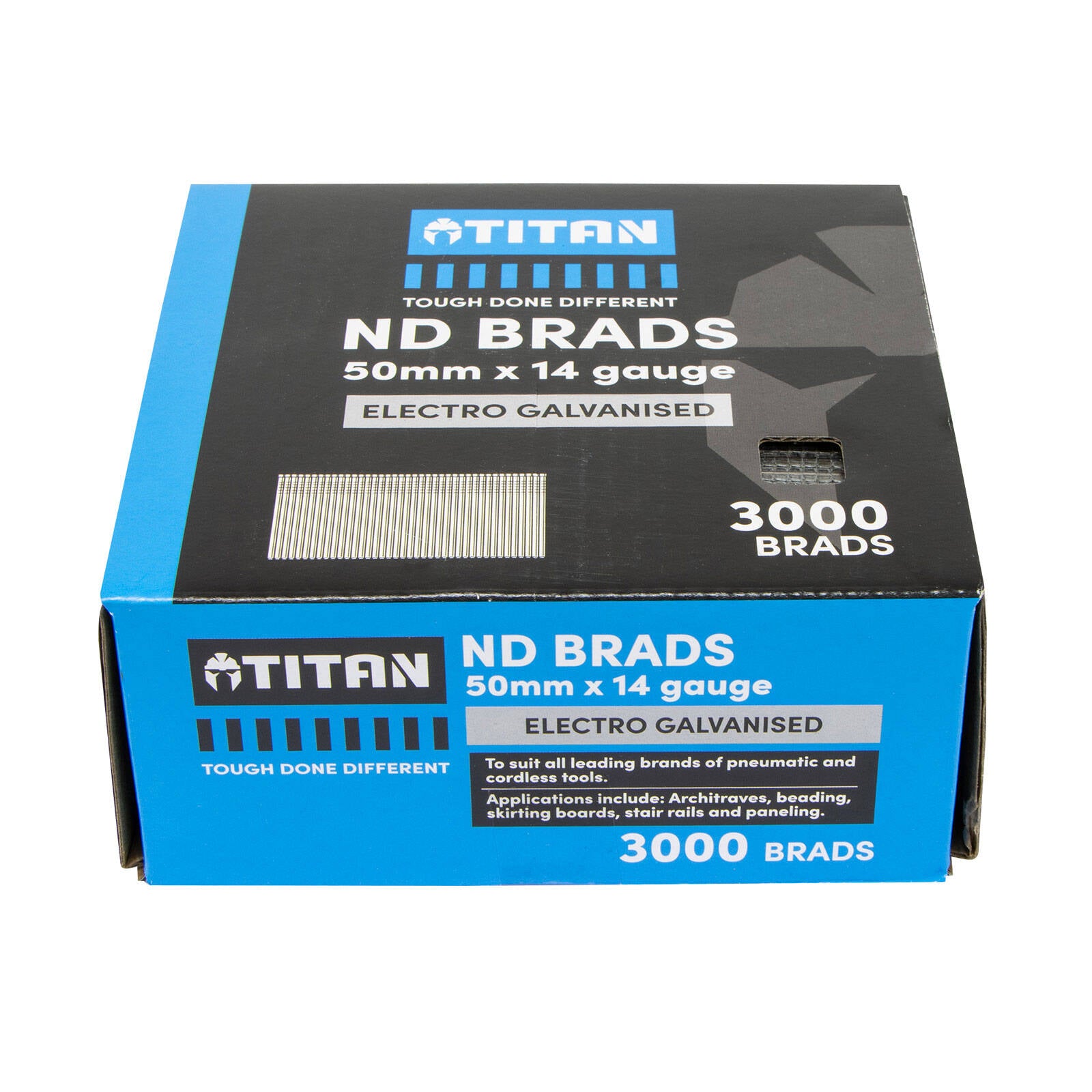 Titan 50 x 2mm 14 Gauge Electro Galvanised Straight Collated ND Brads - 3000 Pack