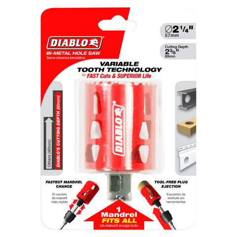 Diablo 57mm Bi-Metal Hole Saw, 60mm Depth, Wood Steel Plastics