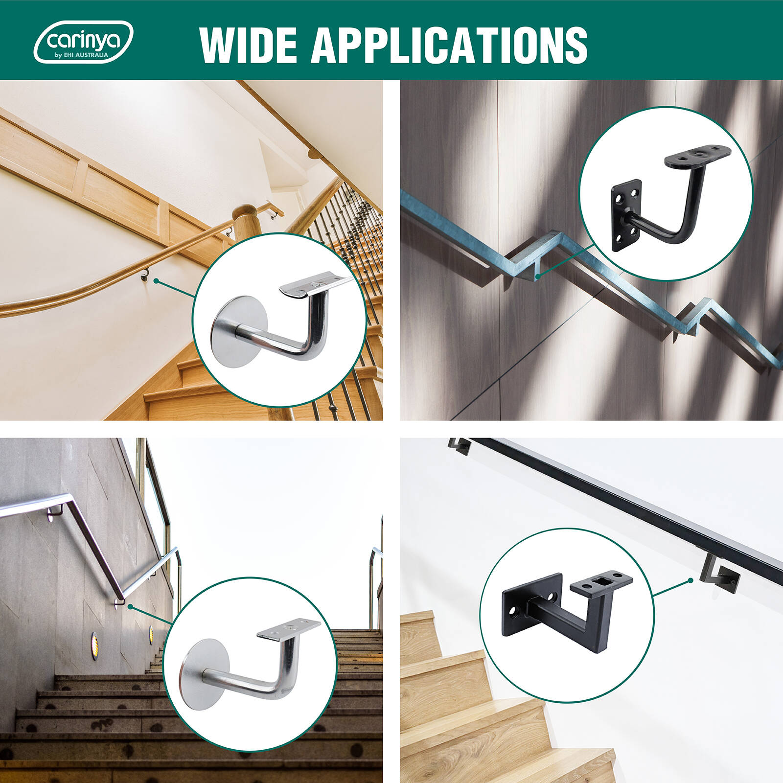 Carinya Black Steel Flat Top Square Handrail Bracket 4 Pack