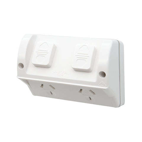 DETA Outdoor Double Powerpoint Shallow Mounting Box and Bracket White 10A 6294BSK