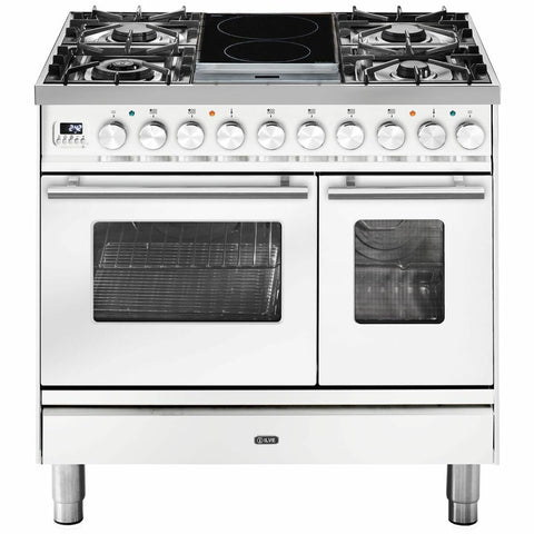 ILVE 90cm Dual Fuel Freestanding Double Oven - Gas and Induction Cooktop, 108L, White - PD09IDWE3WH