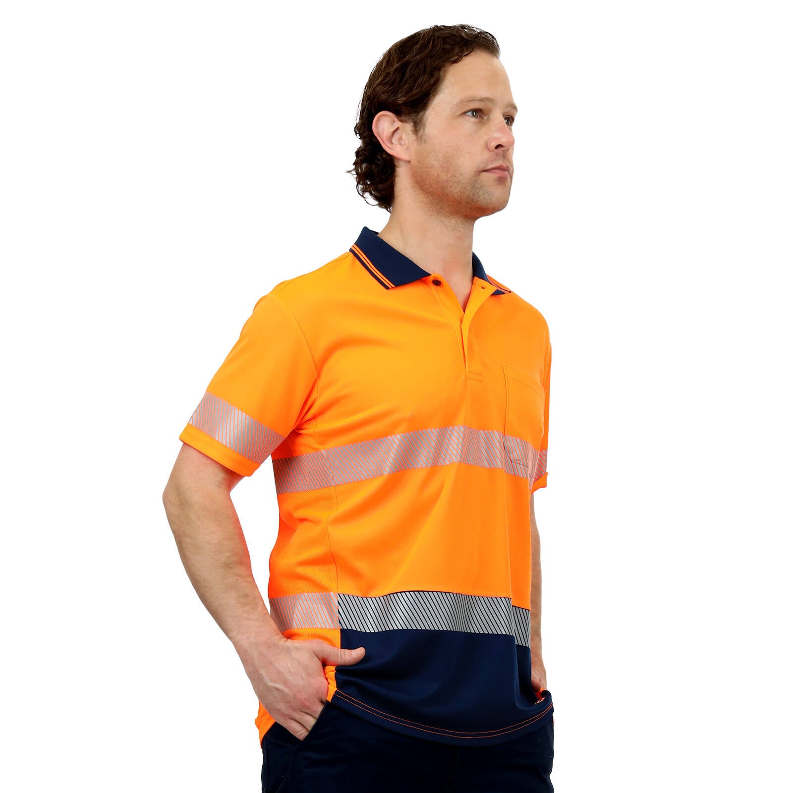 Citeco Men's Orange Hi Vis Short Sleeve Polo Reflective - Large