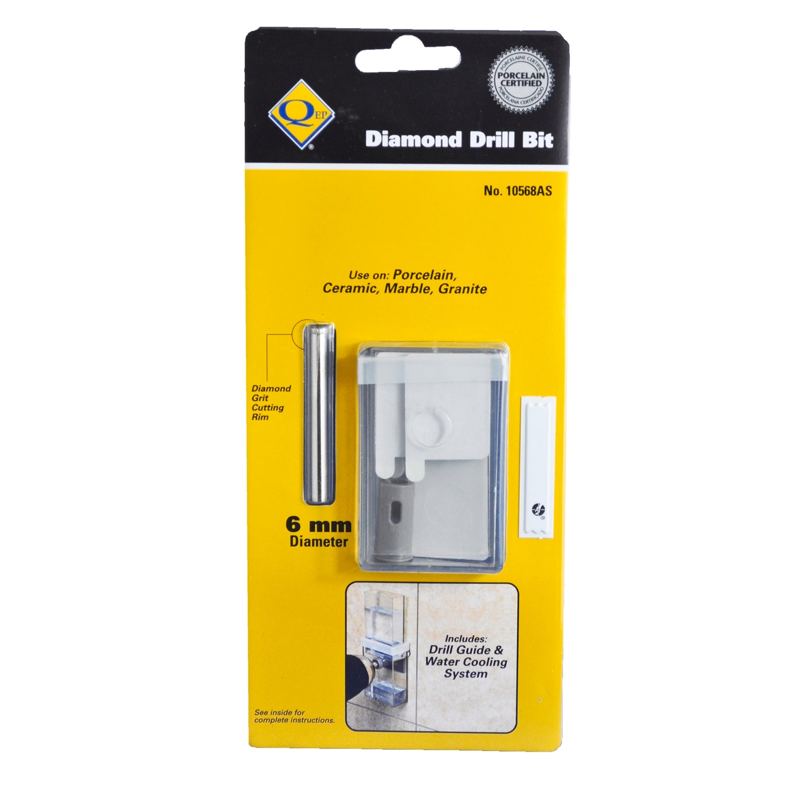 QEP 6mm Diamond Tile Drill Bit - Wet Use, Carbon Steel, with Drill Guide