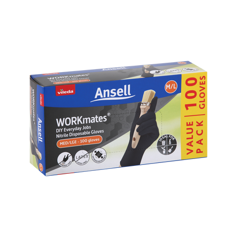 Vileda Ansell WORKmates Nitrile Disposable Gloves 100 Pack - Medium/Large