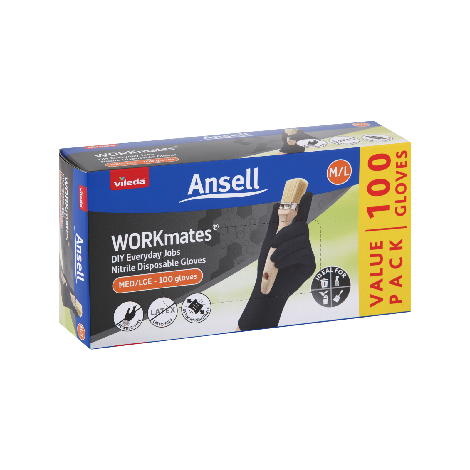 Vileda Ansell WORKmates Nitrile Disposable Gloves 100 Pack - Medium/Large