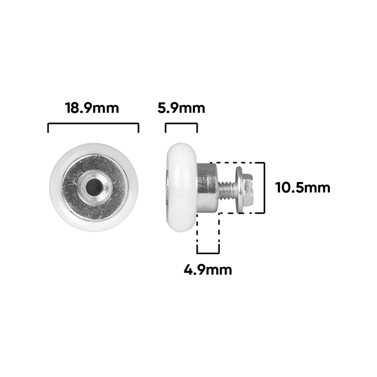 Rolltrak Acetal Roller - 19mm - Acetal - Shower Door Replacement - SuperSaverAU - view 2