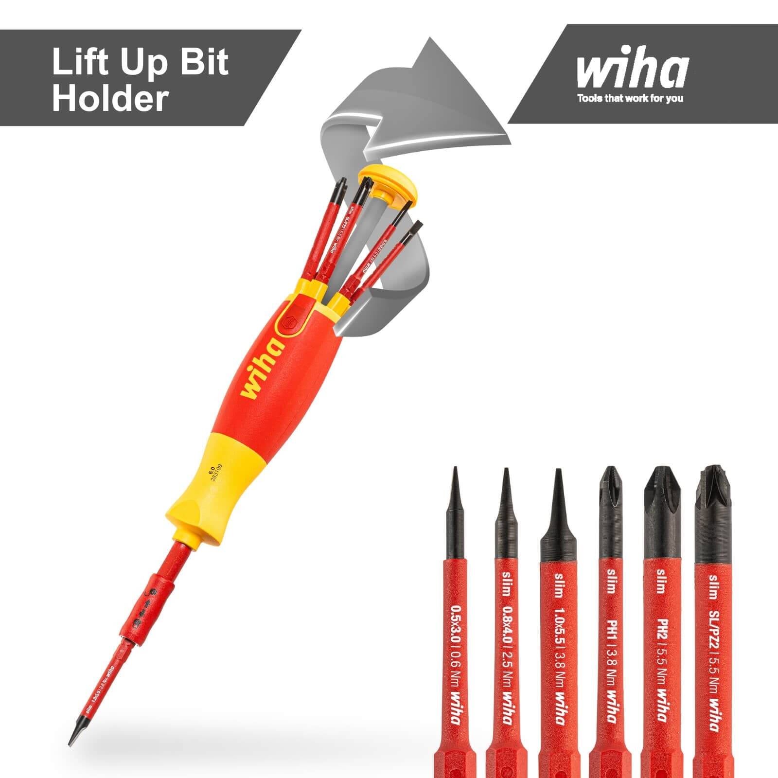 Wiha LiftUp Magazine Bit Holder Screwdriver VDE 1000V with Slim Bits