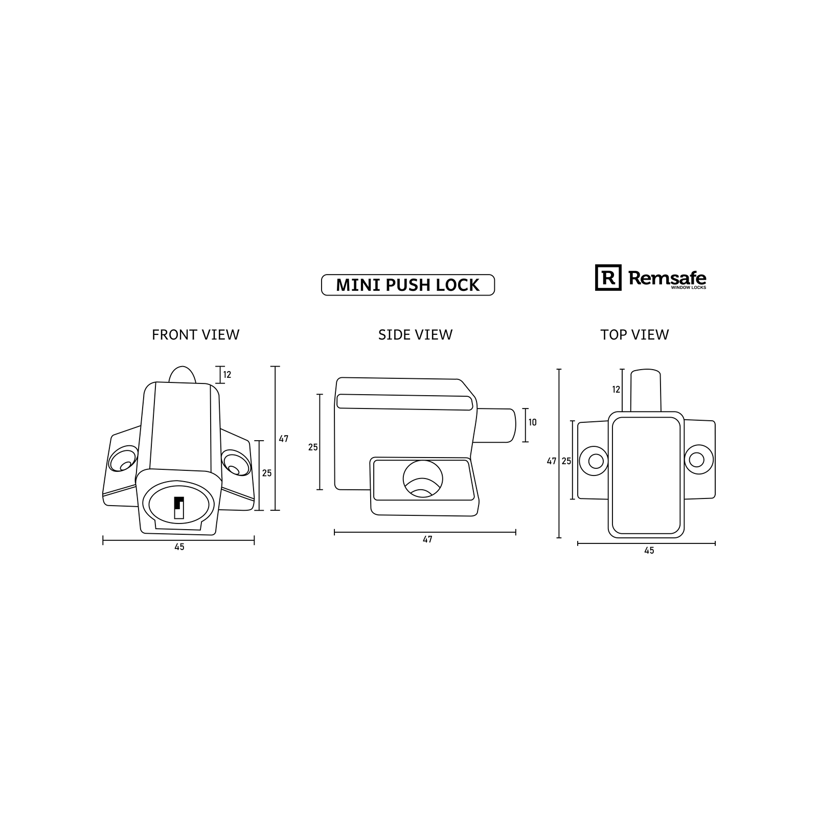 Remsafe White Window & Door Mini Push Lock - Lockable, White Powdercoat Steel