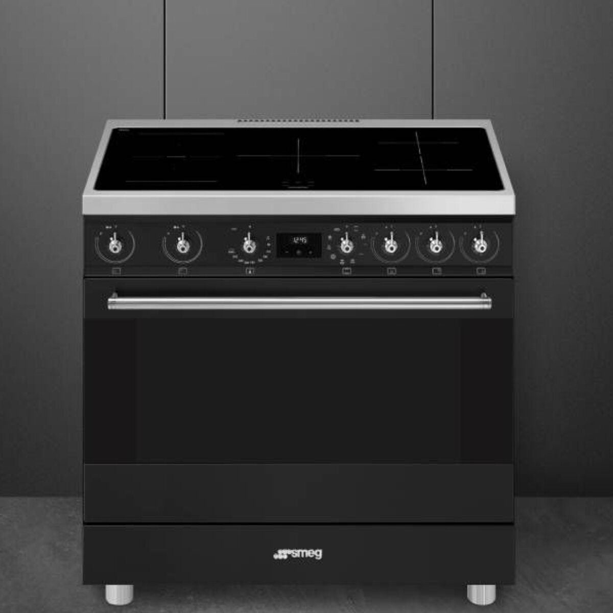 Smeg 90cm Freestanding Induction Oven - Matte Black, 5 Cooking Zones, Ever Clean Enamel - C9IMMB2