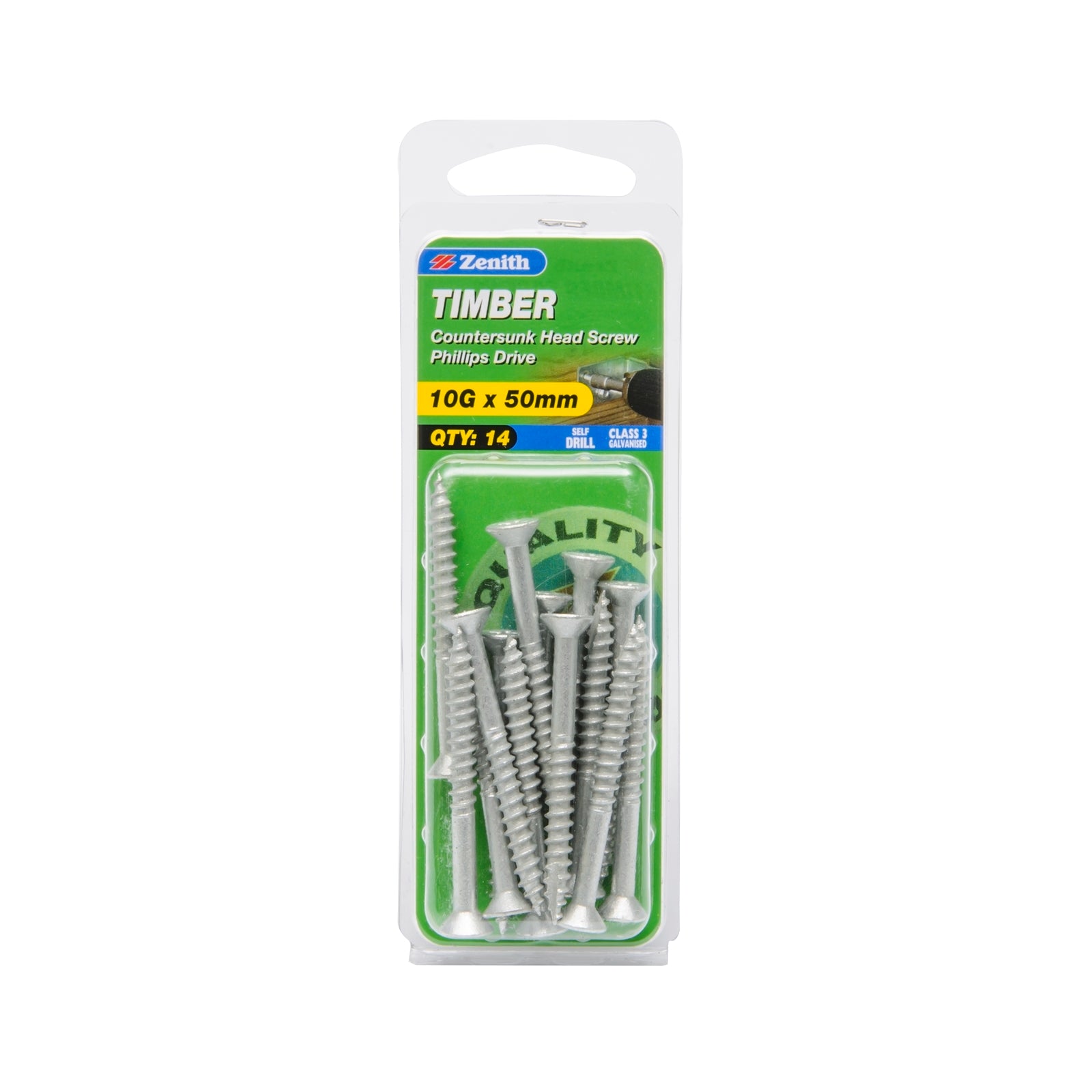 Zenith 10G x 50mm Galvanised Type 17 Countersunk Timber Screws - 14 Pack