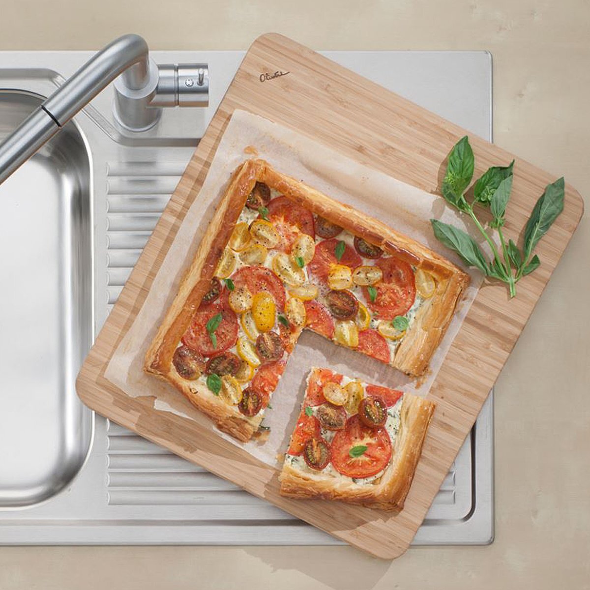 Oliveri bamboo chopping board - fits into the bowl for chopping and dicing vegetables - ACP104F