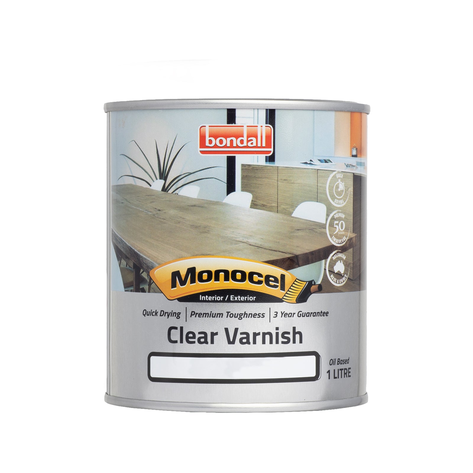 Bondall Monocel 1L Gloss Clear Timber Varnish, Polyurethane, Waterproof Interior Timber Finish