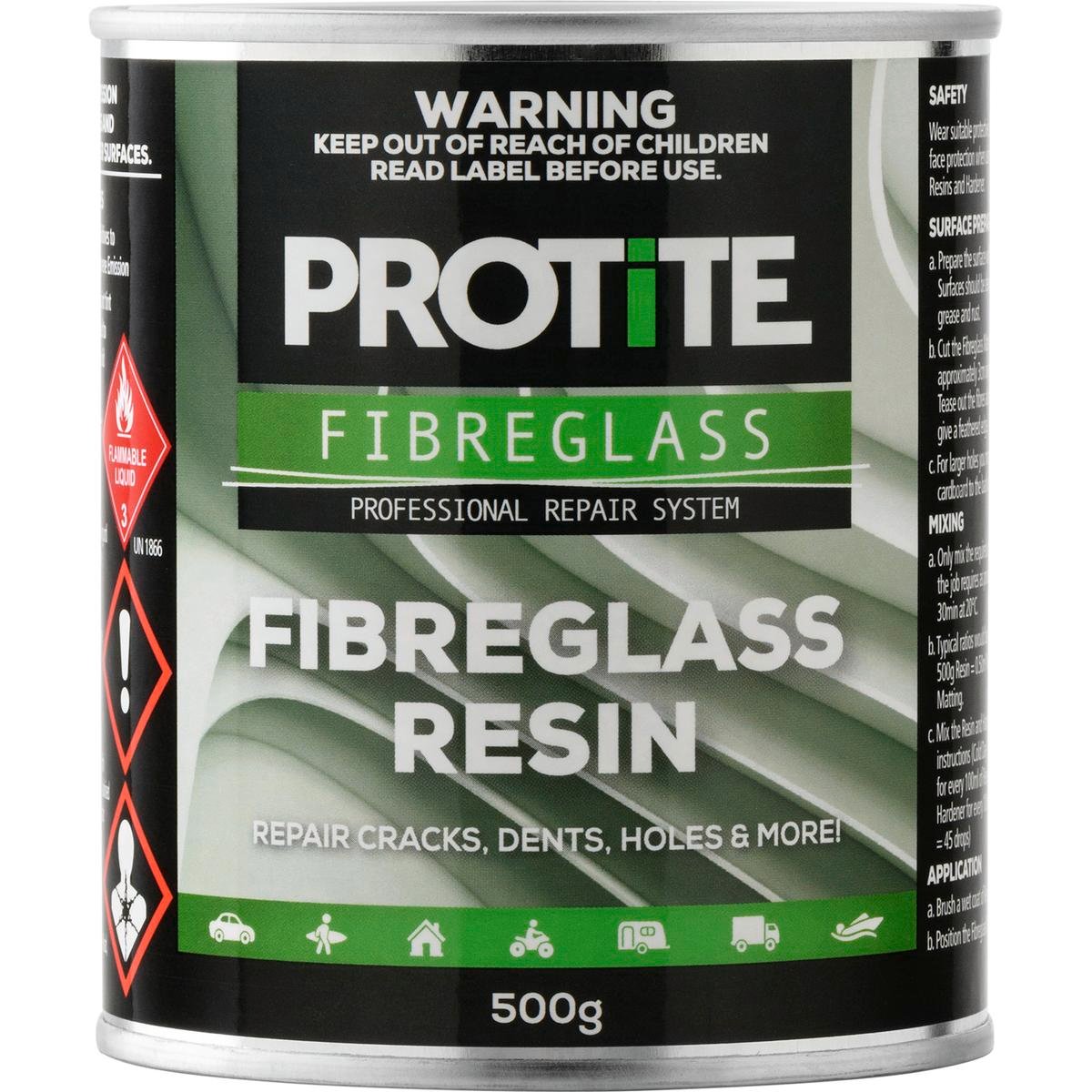 Protite 500g Green Fibreglass Resin - UV Resistant