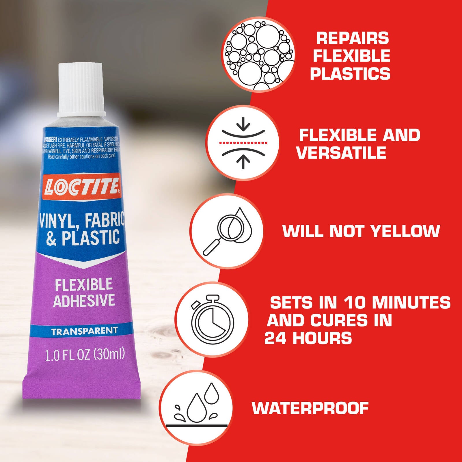 Loctite 30ml Vinyl, Fabric and Plastic Flexible Adhesive, Dries Clear