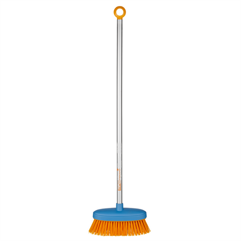 Fiskars Kids Broom, Anodised Aluminium Handle, Soft Plastic Bristles, Grey/Blue/Orange
