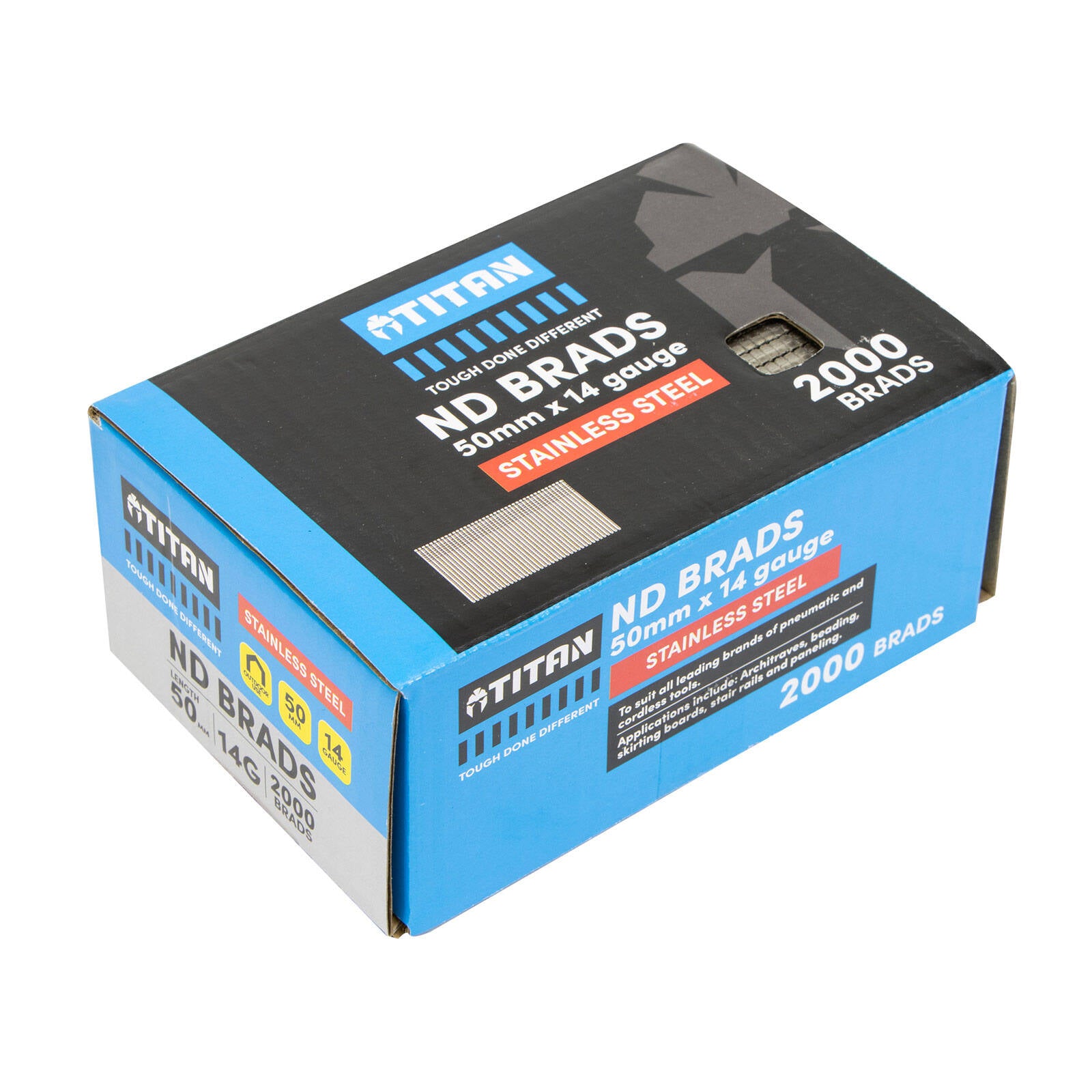 Titan 50 x 2mm 14 Gauge Stainless Steel Straight Collated ND Brads - 2000 Pack