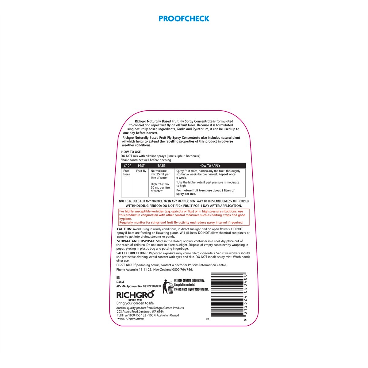 Richgro Fruit Fly Spray 500ml Natural Garlic Pyrethrum Repellent - SuperSaverAU - view 2