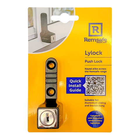 Remsafe Black Lylock Push Lock Window Restrictor Powdercoat Steel Keyed