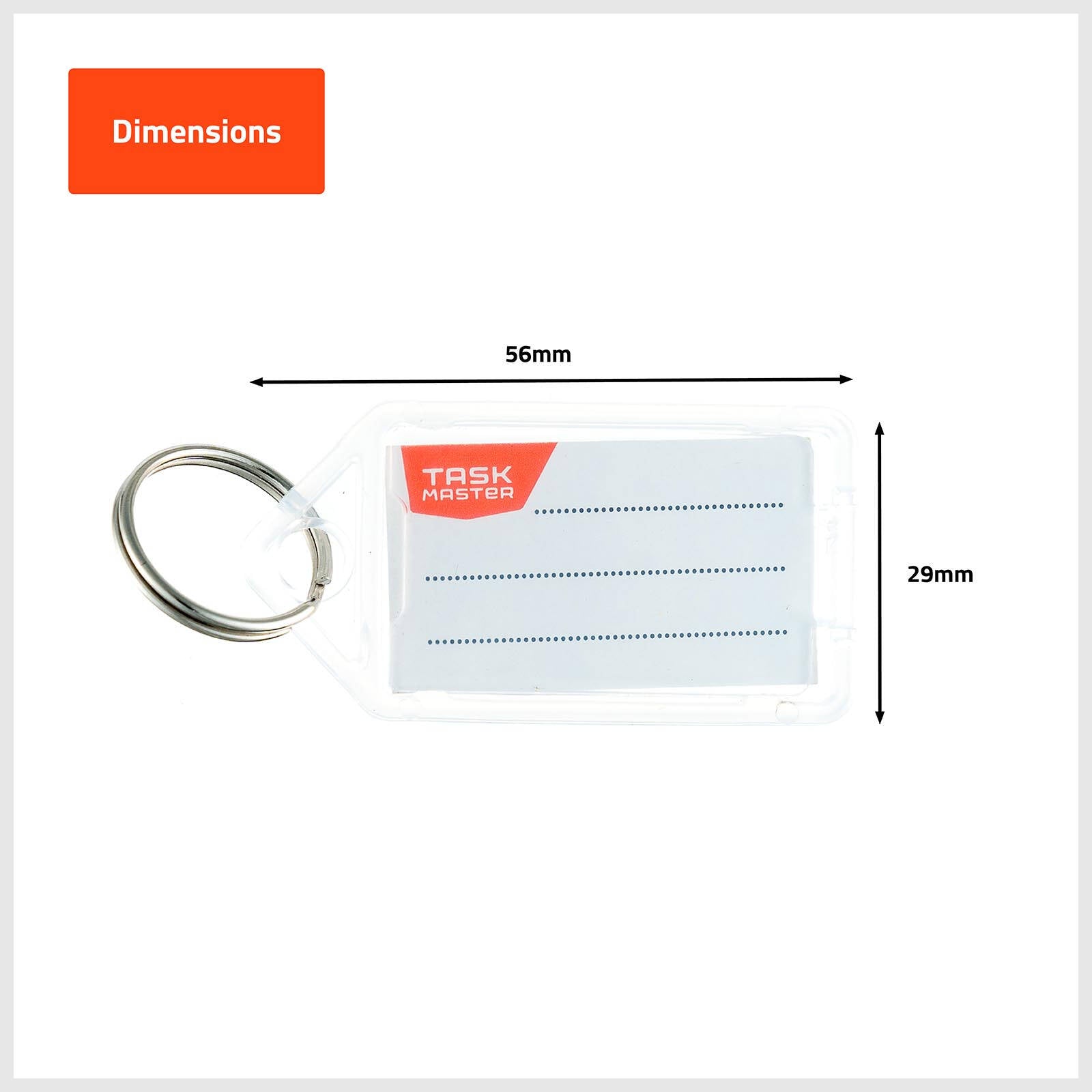 Taskmaster Clear Key Tags with Paper Inserts 56 x 29 x 6mm - 50 Pack