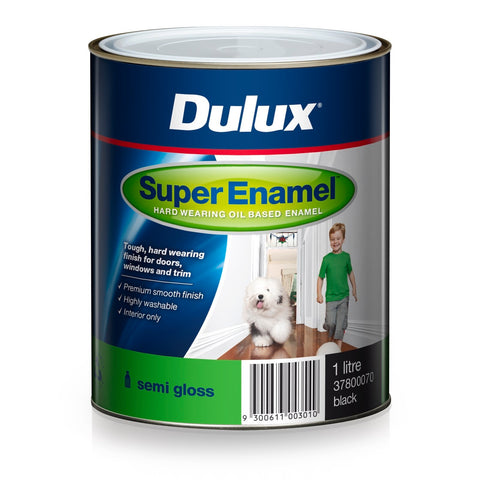 Dulux Super Enamel Semi Gloss Oil Based Paint 1L Black, Interior, Doors Walls & Trim