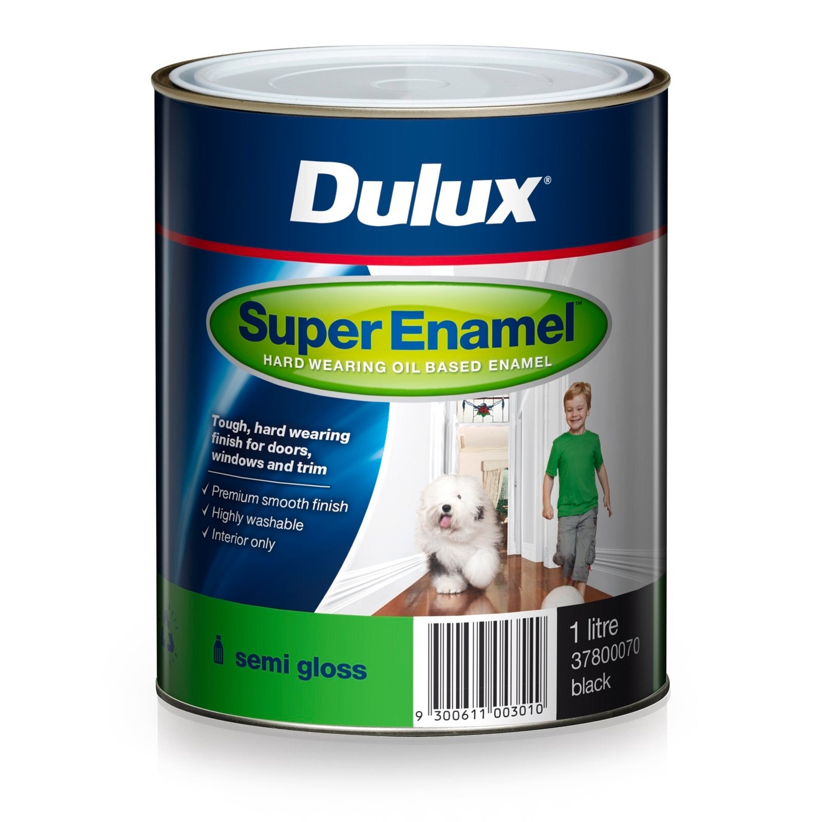 Dulux Super Enamel Semi Gloss Oil Based Paint 1L Black, Interior, Doors Walls & Trim