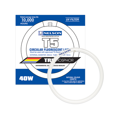 Nelson 40W Natural White T5 Circular Fluorescent Tube, 280mm, Tri-Phosphor, Dimmable M5R40NC