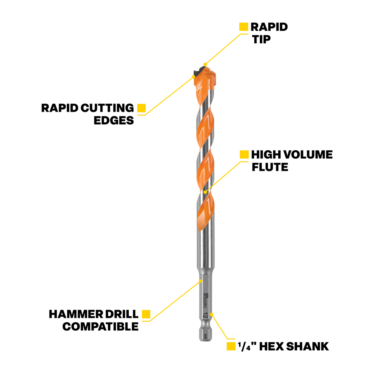 Kango 10 x 260mm Masonry Drill Bit, 1/4" Hex for Concrete & Brick