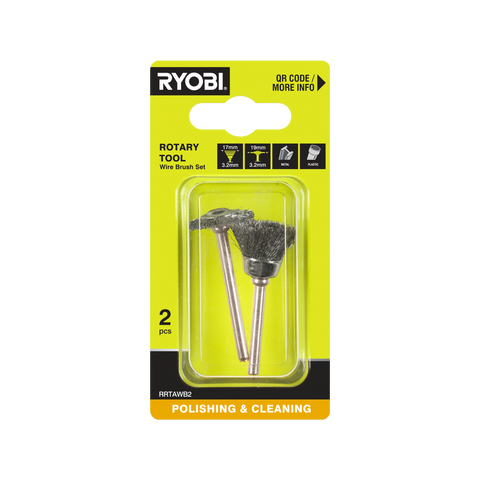 Ryobi Wire Brush 2 Pack - 17mm Fanned & 19mm Flat Steel Brushes - 15,000 RPM - SuperSaverAU - view 1
