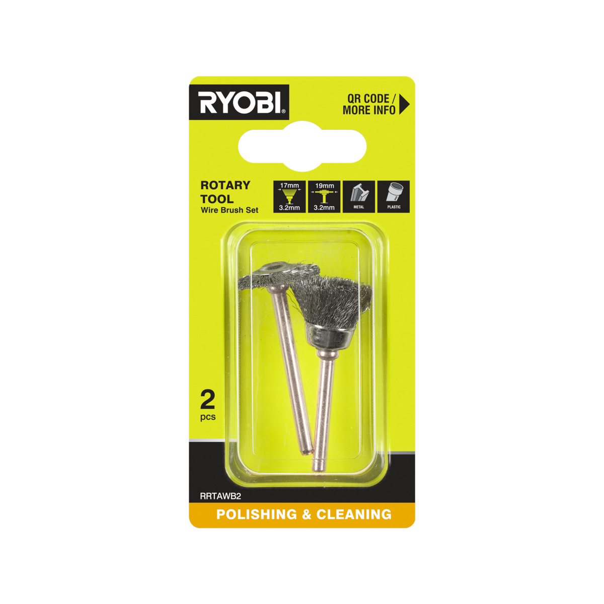 Ryobi Steel Wire Brush Set for Rotary Tools - 2 Pack (Fanned and Flat Head)
