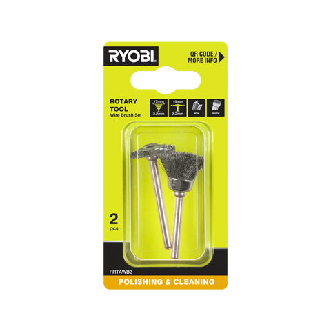 Ryobi Steel Wire Brush Set for Rotary Tools - 2 Pack (Fanned and Flat Head)