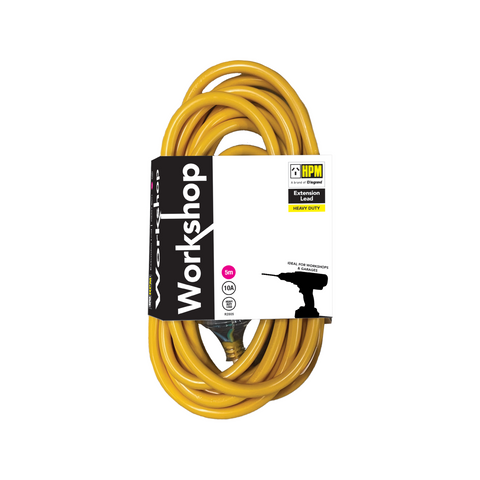 HPM 5m 10A 240V 3 Core Heavy Duty Workshop Extension Lead 1.0mm Yellow R2805