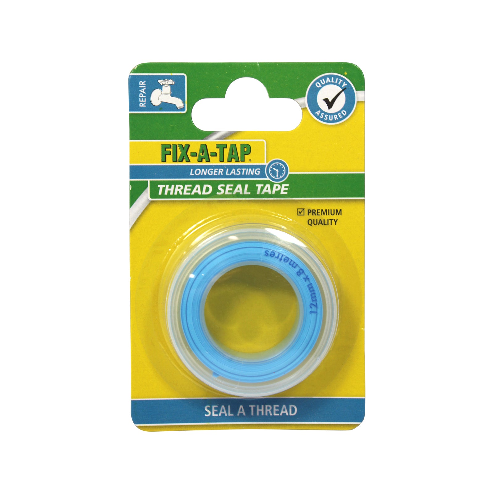 FIX-A-TAP 12mm x 8m Blue PTFE Thread Seal Tape - Brass and Steel Fittings