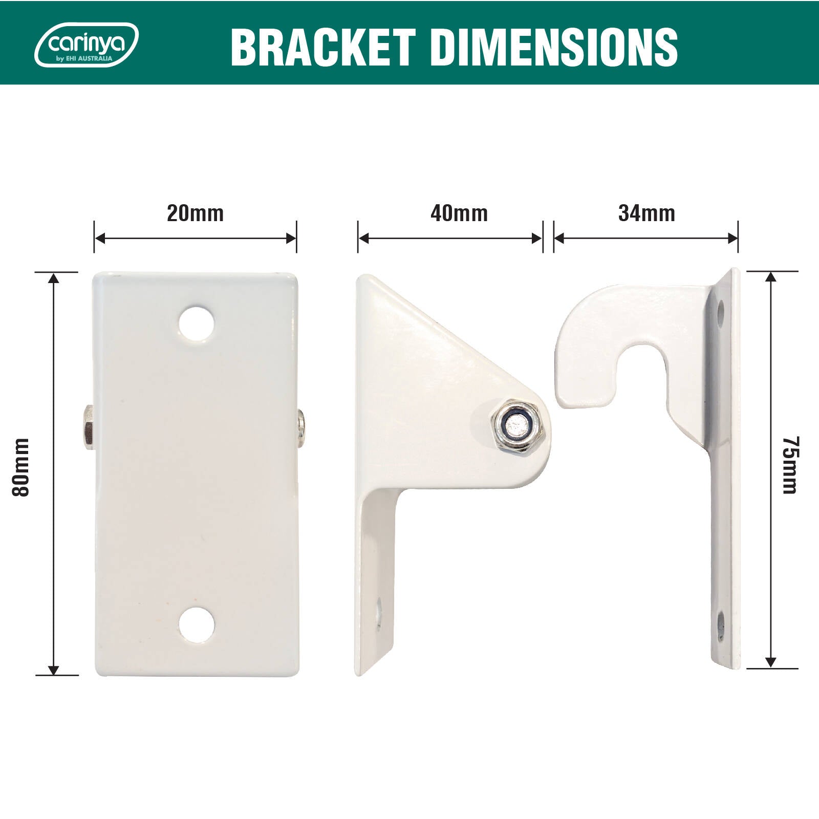 Carinya Universal Clothes Dryer Wall Mount Kit 2 Wall Brackets White Steel