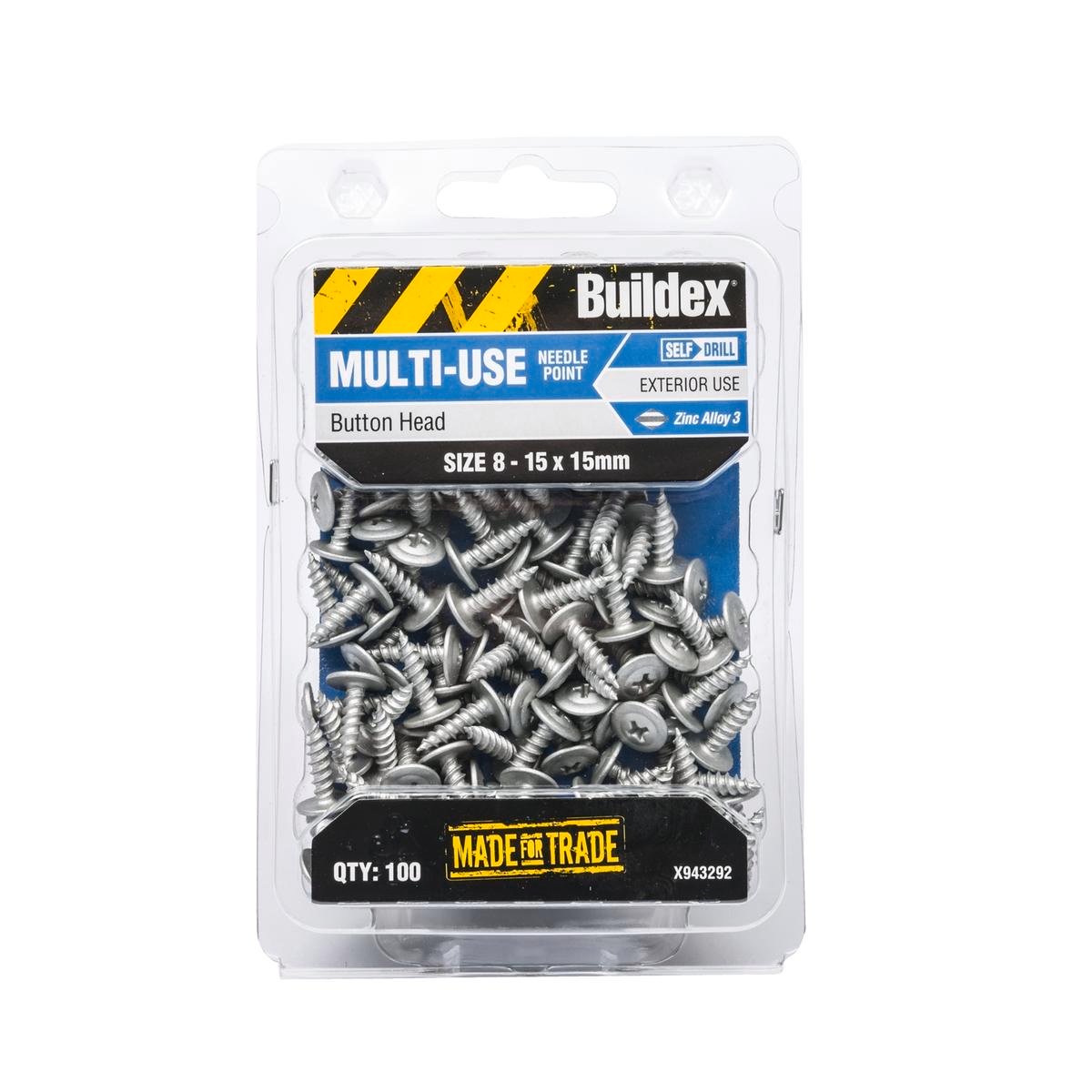 Buildex 8-15 x 15mm Galvanised Button Head Needle Point Screws - 100 Pack
