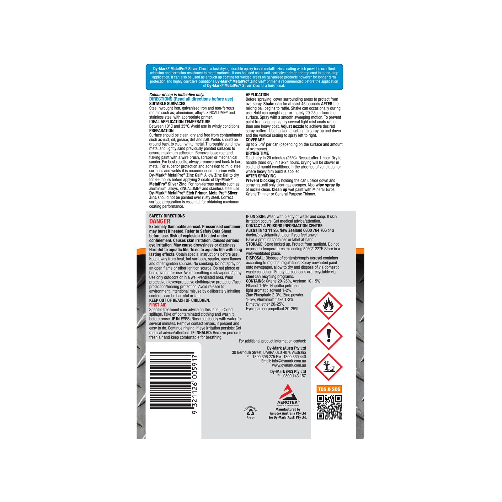Dy-Mark MetalPro Silver Zinc Primer and Top Coat Spray 400g