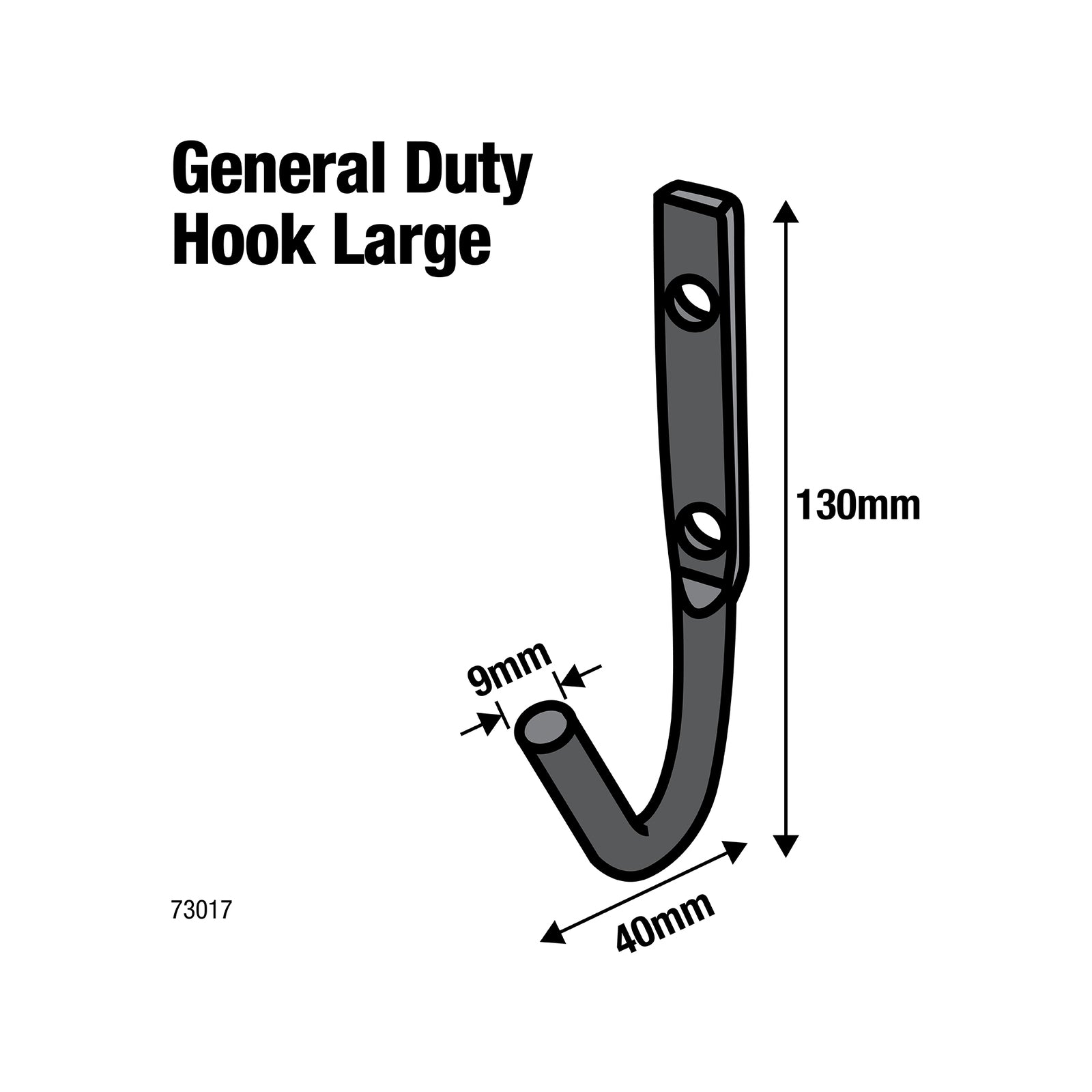 Everhang Large 40 x 130mm Steel J Bolt Hook - Black, Garage Storage
